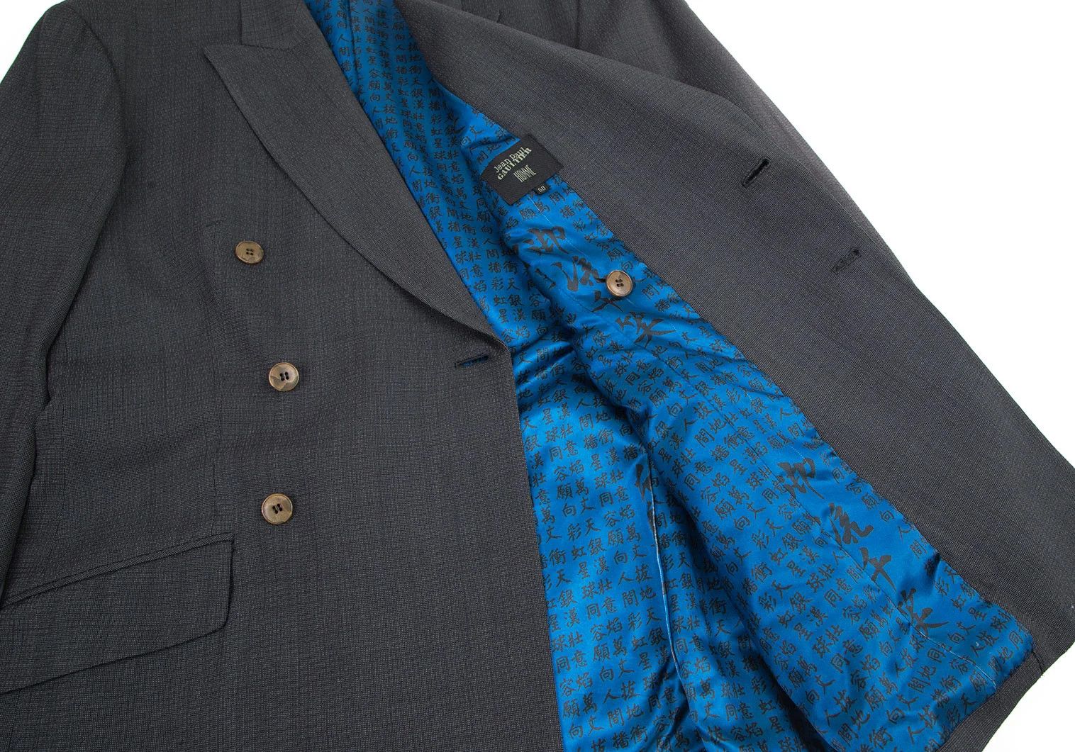 Jean Paul Gaultier Charcoal Double-Breasted Jacket with Kanji Print Size US M / EU 48-50 / 2 - 11 Thumbnail
