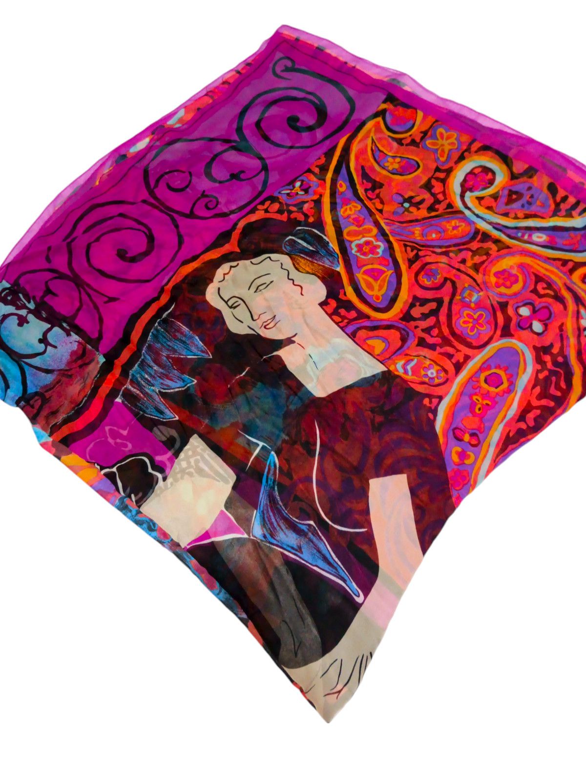 Lui di Lancetti LANCETTI Italy Floral Flowers Woman Orange Pink Scarf Size ONE SIZE - 3 Thumbnail