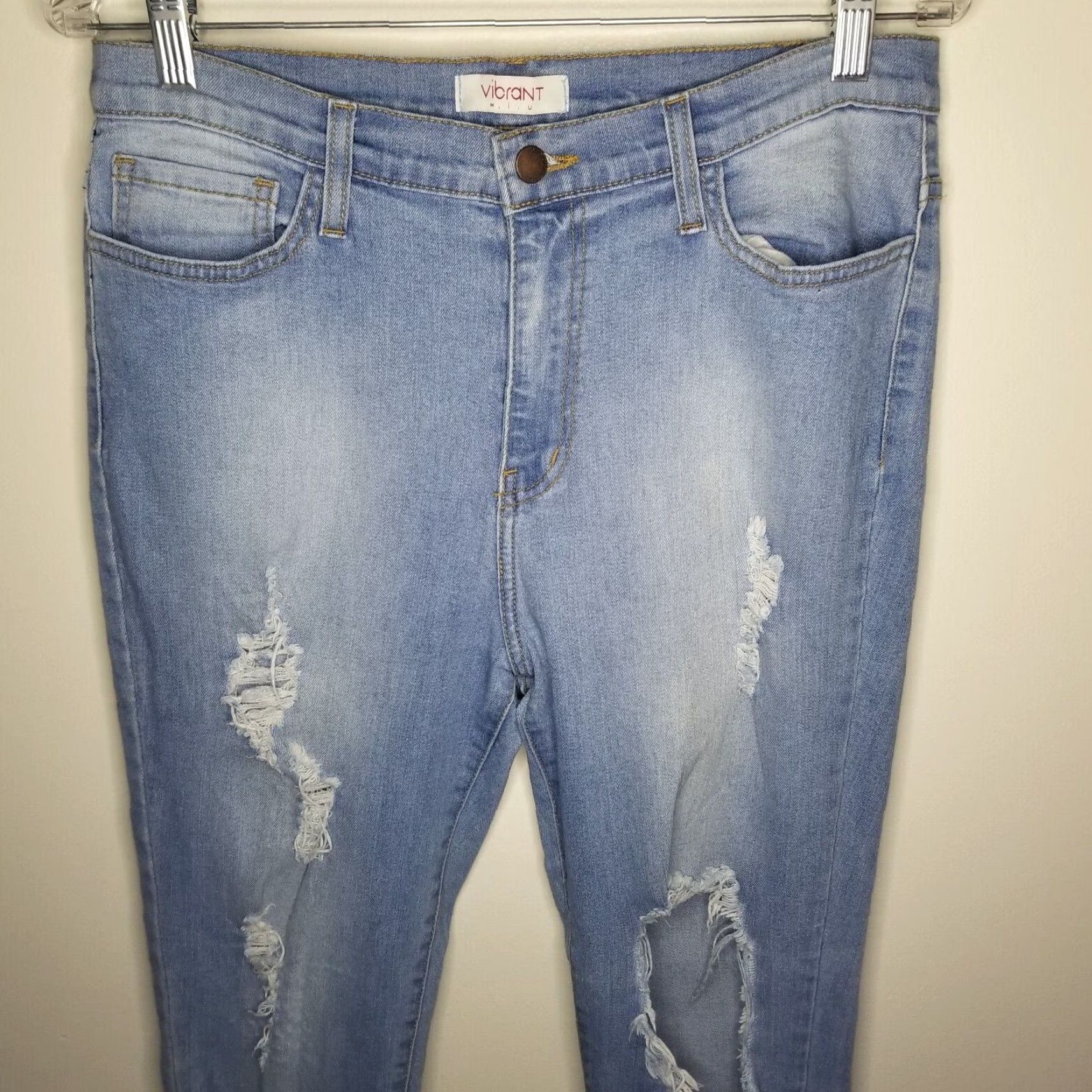 Vintage Vibrant Womens Jeans Skinny Blue Distressed Made In USA Size 15 Size 36" / US 14 / IT 50 - 2 Thumbnail