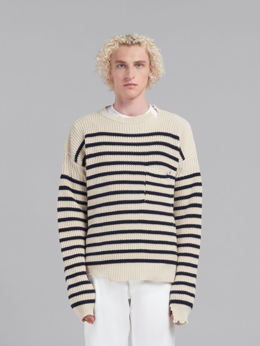 Marni o1w1db10125 Two-Tone Striped Jumper in Black/Beige Size US S / EU 44-46 / 1 - 4 Thumbnail