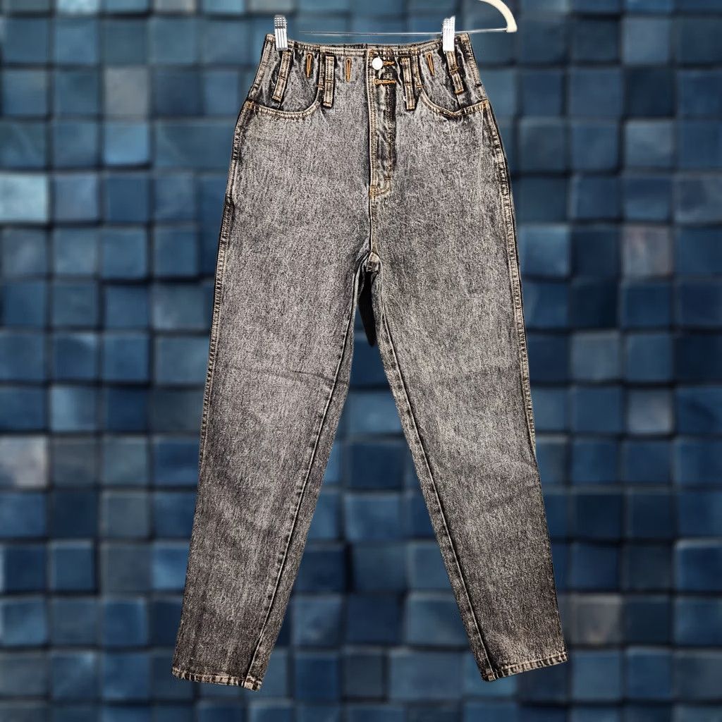 Jordache VINTAGE Jordache Womens High Rise Acid Wash Mom Jeans Size 7/8 Denim Grey Regular 100% Cotton Belted Button Jeans Mens Women Girls Size 28" / US 6 / IT 42 - 1 Thumbnail