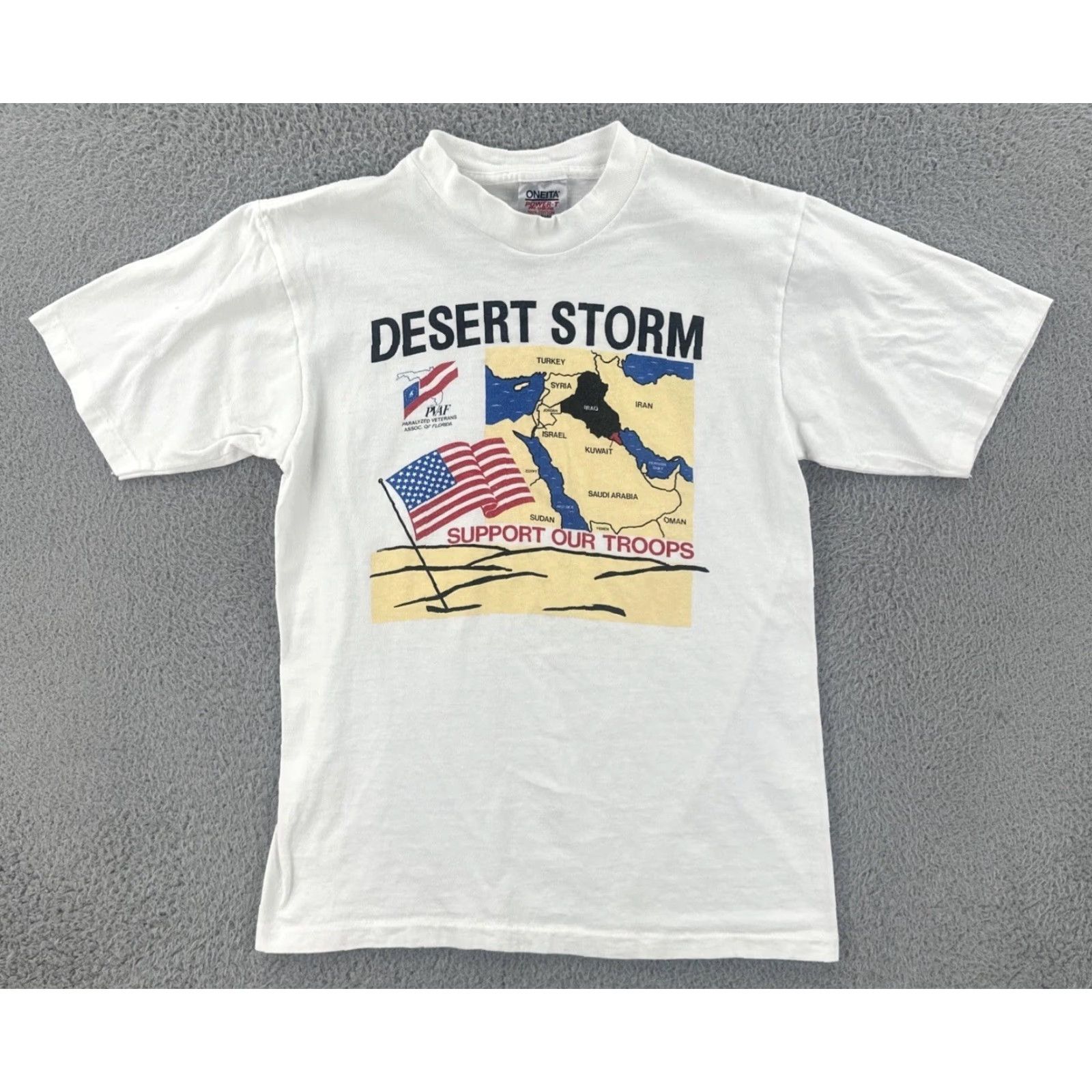 Vintage VINTAGE Oneita Mens L White Desert Storm Graphic Print USA Made Shirt 90s Patriotic Military Crew Neck Size US L / EU 52-54 / 3 - 2 Thumbnail