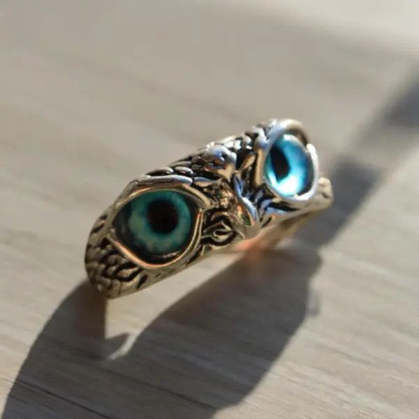Jewelry Blue-Eyed Owl Ring, Gothic Jewelry, Adjustable Ring Size ONE SIZE - 4 Thumbnail