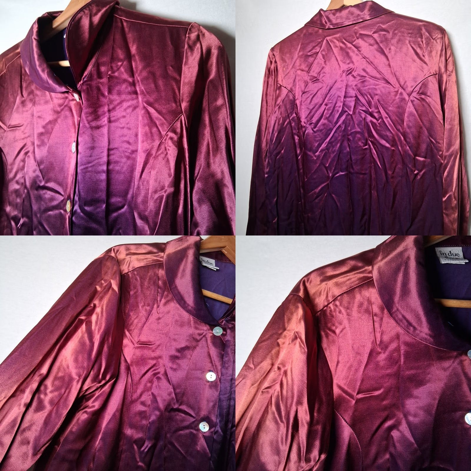 Vintage In Due Time Maternity Shirt Women M Iridescent Mauve Maroon Long Slv Satin Size M / US 6-8 / IT 42-44 - 11 Thumbnail