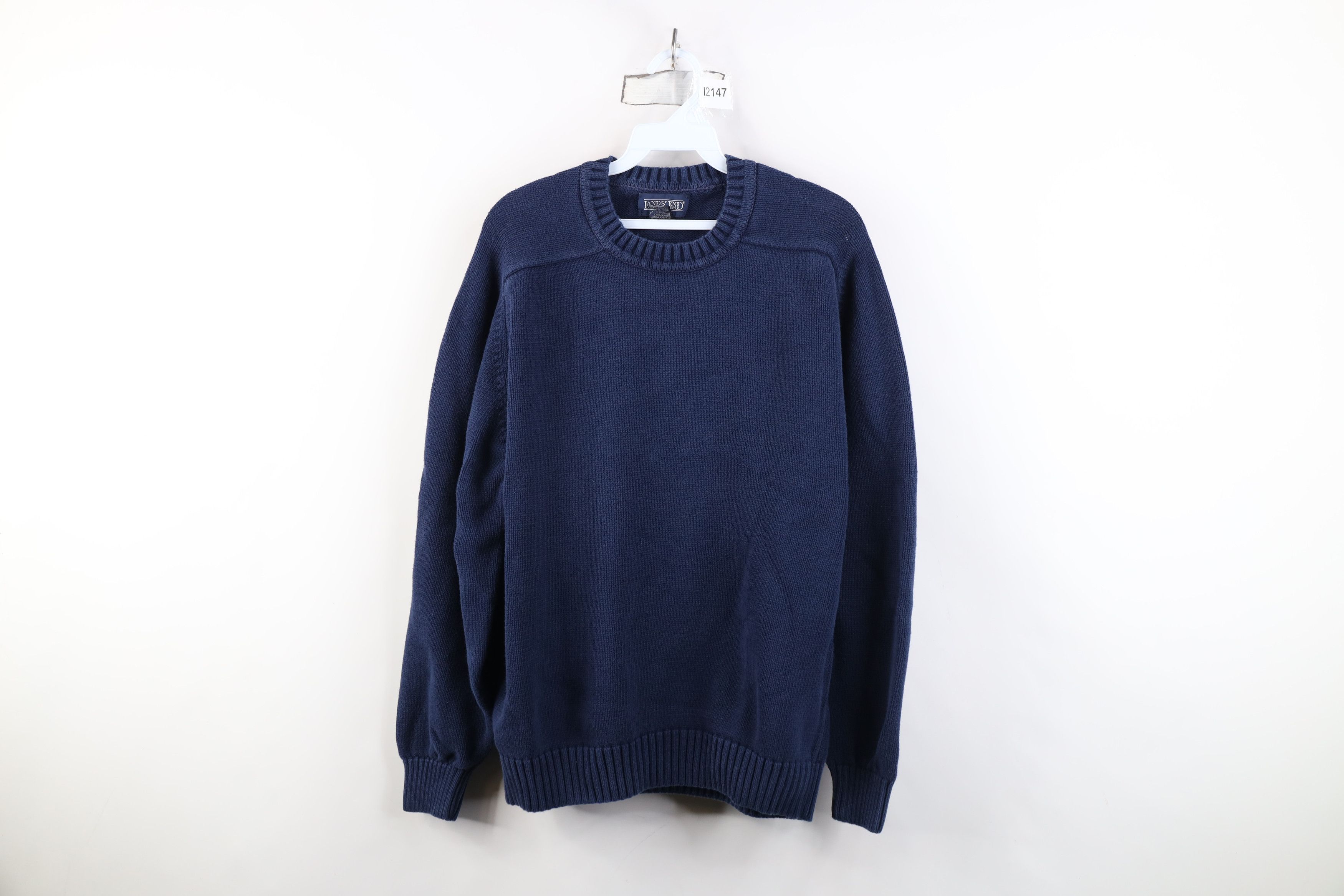 Lands' End Vintage 90s Lands End Cotton Knit Crewneck Sweater Blue USA Size US L / EU 52-54 / 3 - 1 Thumbnail