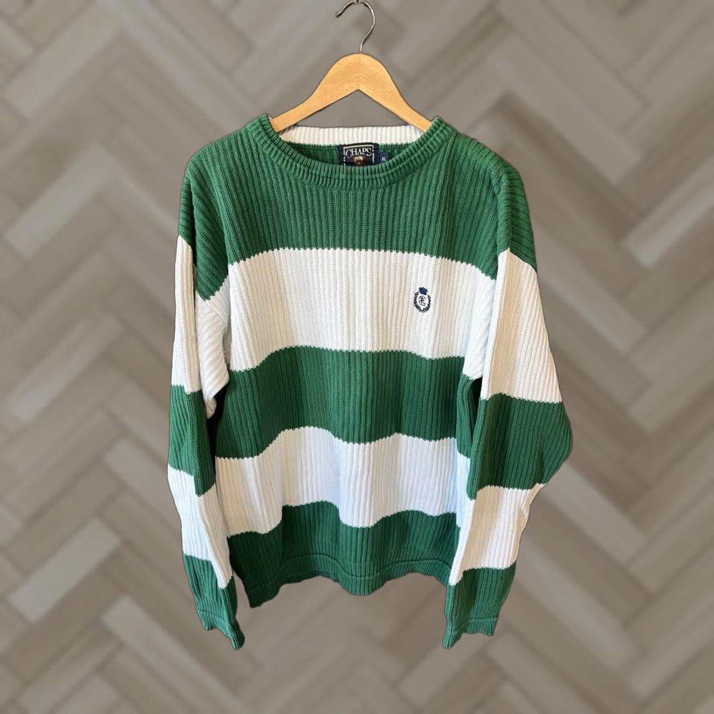Chaps VINTAGE Chaps Ralph Lauren Mens Green Ribbed Striped Pullover Sweatshirt XL Size XL Men Size US XL / EU 56 / 4 - 1 Thumbnail