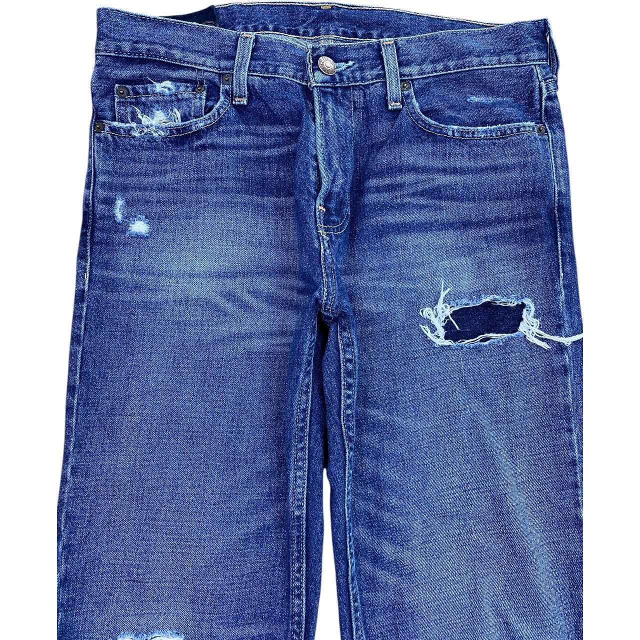 Hollister Hollister Slim Straight Blue Wash Distress Patch Style Jeans Size US 32 / EU 48 - 2 Thumbnail