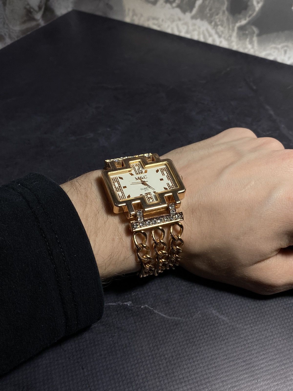 Jewelry Vintage M&C Gold Plated Watch with Crystal Details✨ Size ONE SIZE - 6 Thumbnail