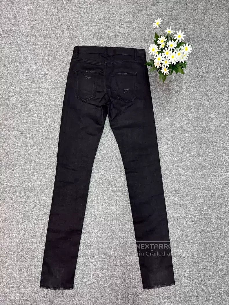 Saint Laurent Paris Saint Laurent Paris Black Knife Cut Destroyed Denim Jeans Size US 26 / EU 42 - 2 Thumbnail