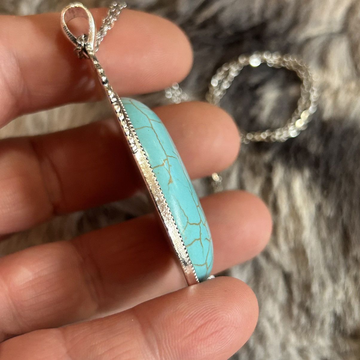 Handmade Handcrafted turquoise dyed howlite cabochon stone necklace Size ONE SIZE - 7 Thumbnail