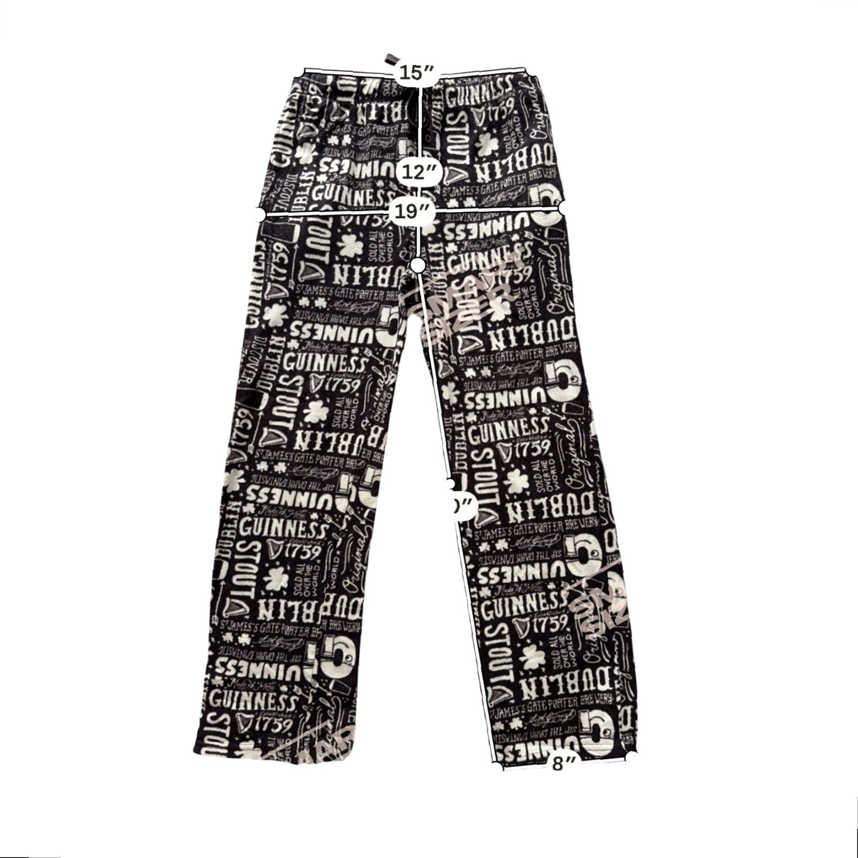 Vintage Guinness Mens Fleece Lounge Pajama Pants Brown Cream Large Elastic Logo Pockets Size US 33 - 2 Thumbnail