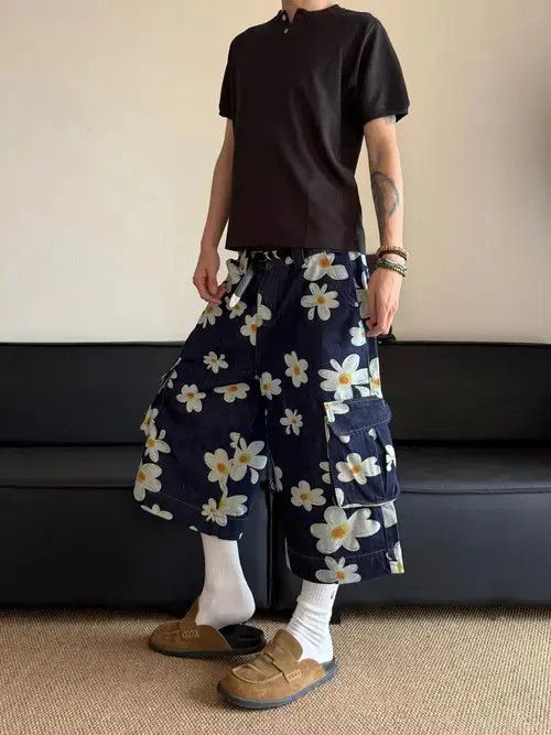 Other Floral Print Cargo Wide Leg Shorts, Wide Leg Jorts Size US 32 / EU 48 - 7 Thumbnail