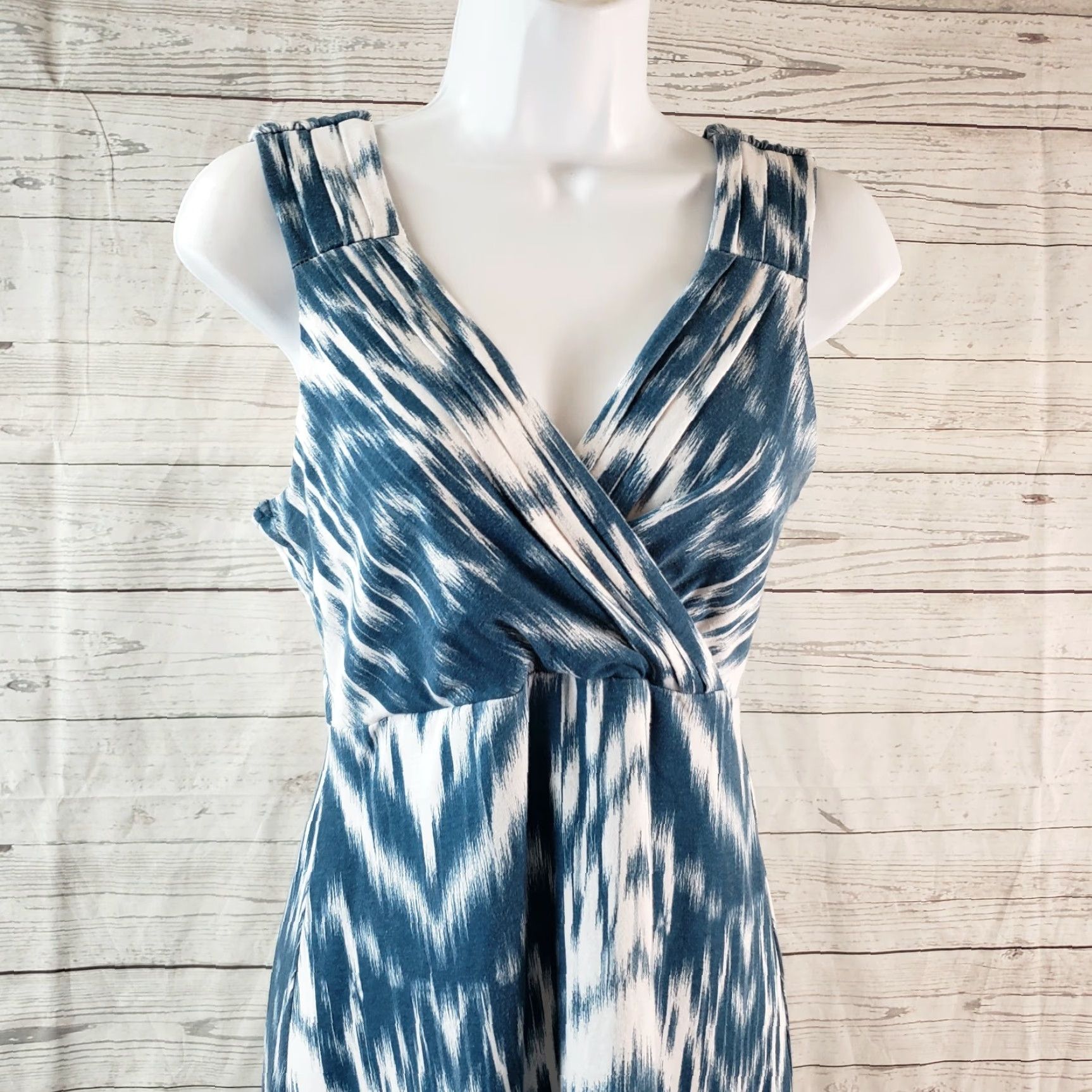 Vintage Aventura Dress Womens Sz Small Blue White Sleeveless V-Neck Cotton Blend Pocket Size S / US 4 / IT 40 - 2 Thumbnail