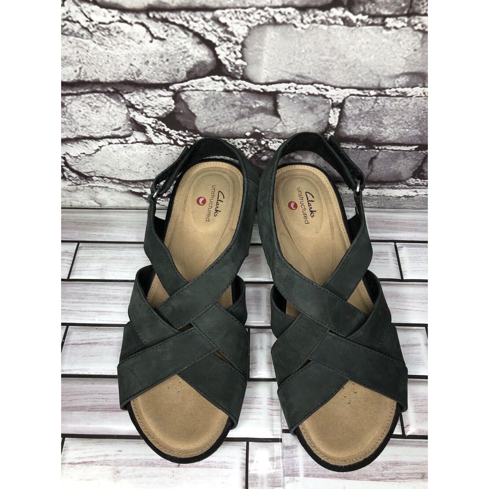 Clarks Clarks Unstructured Black Leather Criss Cross Strap Cork Wed Size US 7 / IT 37 - 17 Thumbnail