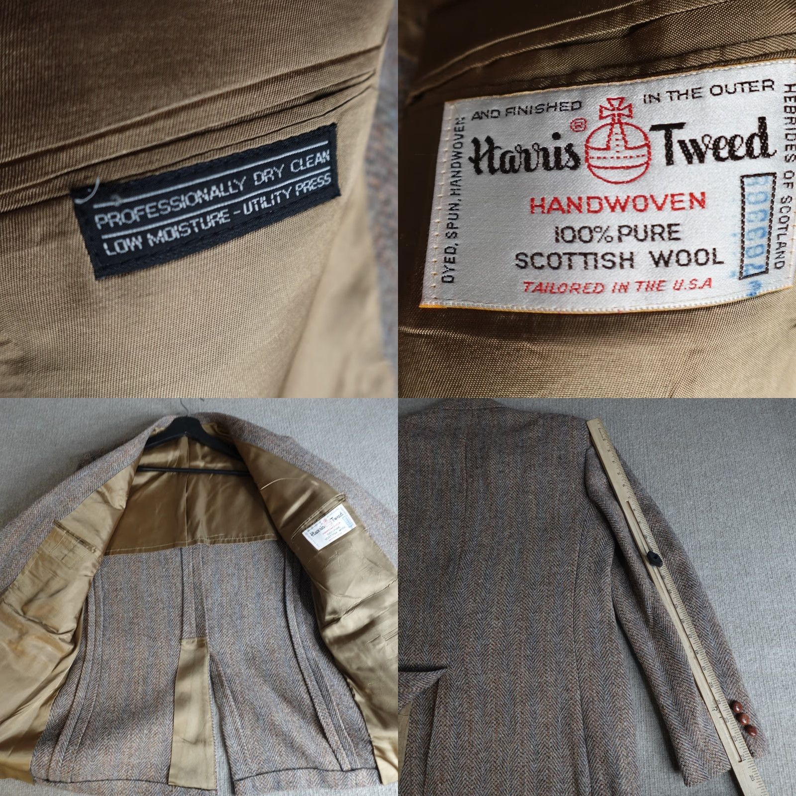 Harris Tweed VINTAGE Harris Tweed Sport Coat 42R Beige Herringbone Tweed Two-Button Blazer Mens Size 42R - 8 Thumbnail