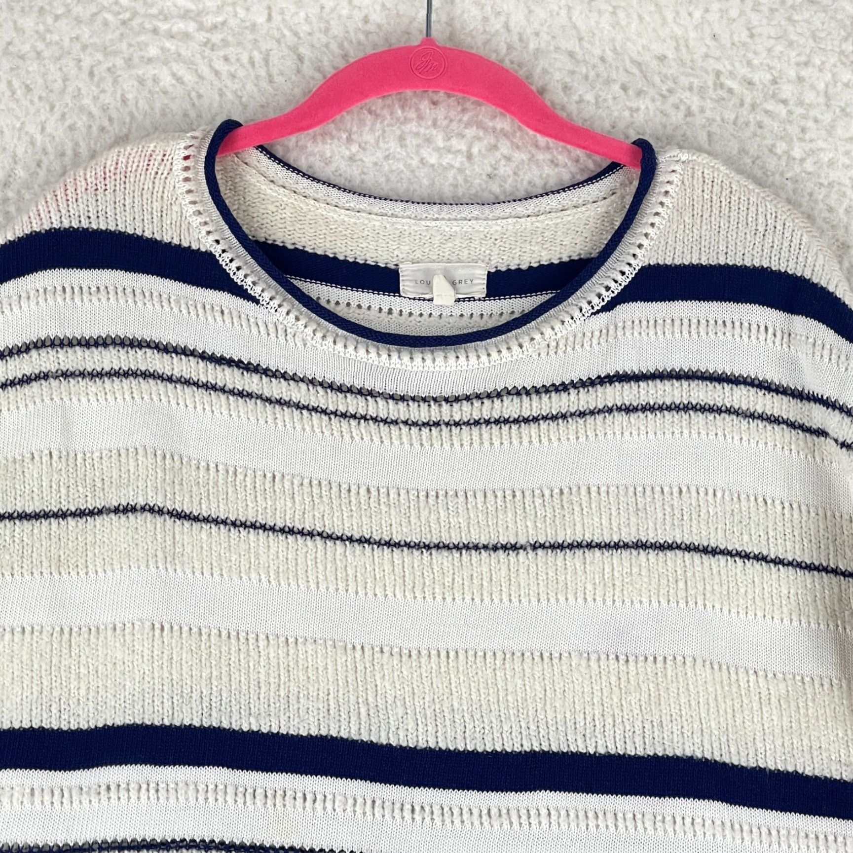 Lou & Grey Lou & Grey Sweater Womens XS Ivory Blue Striped Long Sleeve Knit Pullover Size XS / US 0-2 / IT 36-38 - 3 Thumbnail