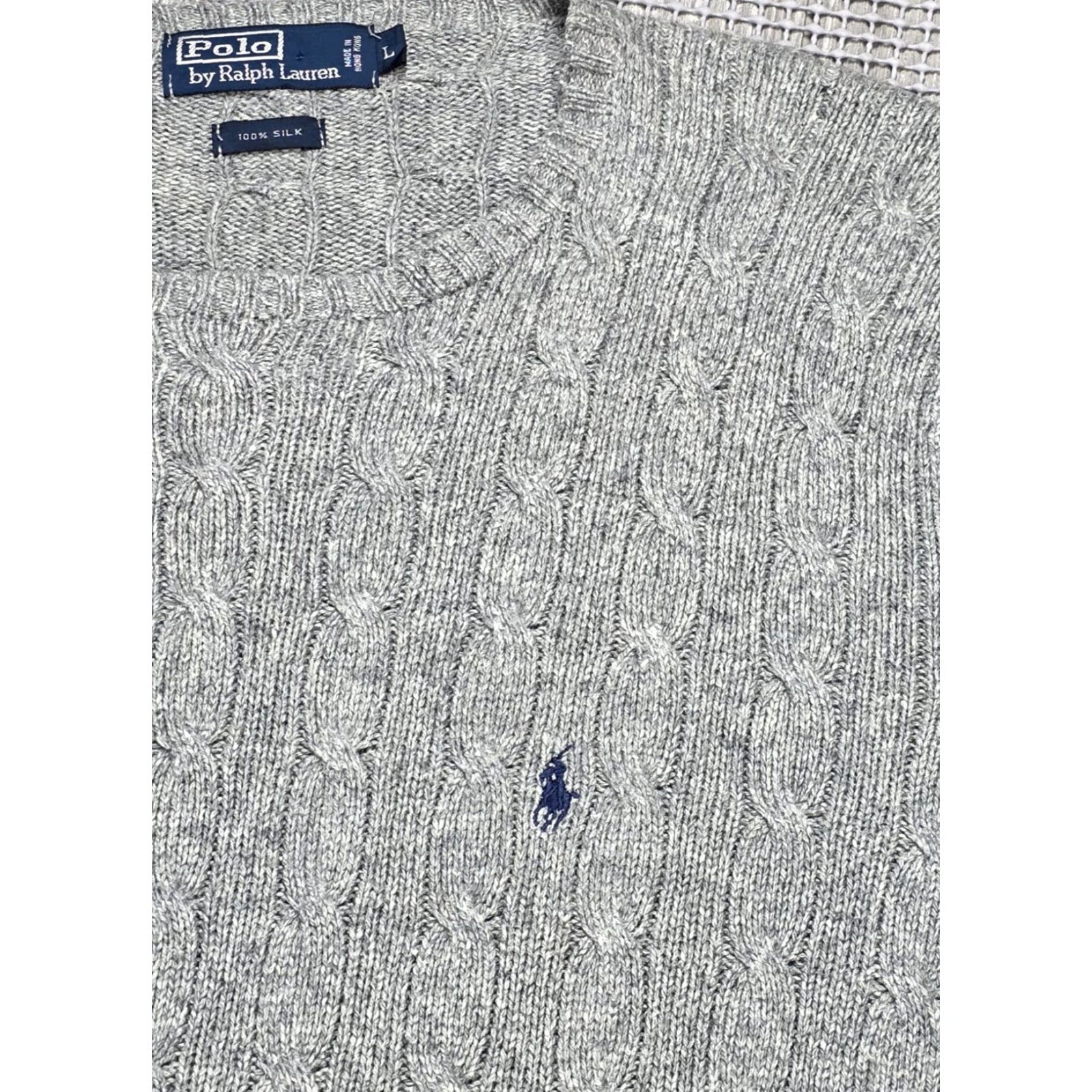 Polo Ralph Lauren VINTAGE Polo Ralph Lauren 100% Silk Sweater Gray Mens XL Cable Knit Blue Pony Size US XL / EU 56 / 4 - 7 Thumbnail
