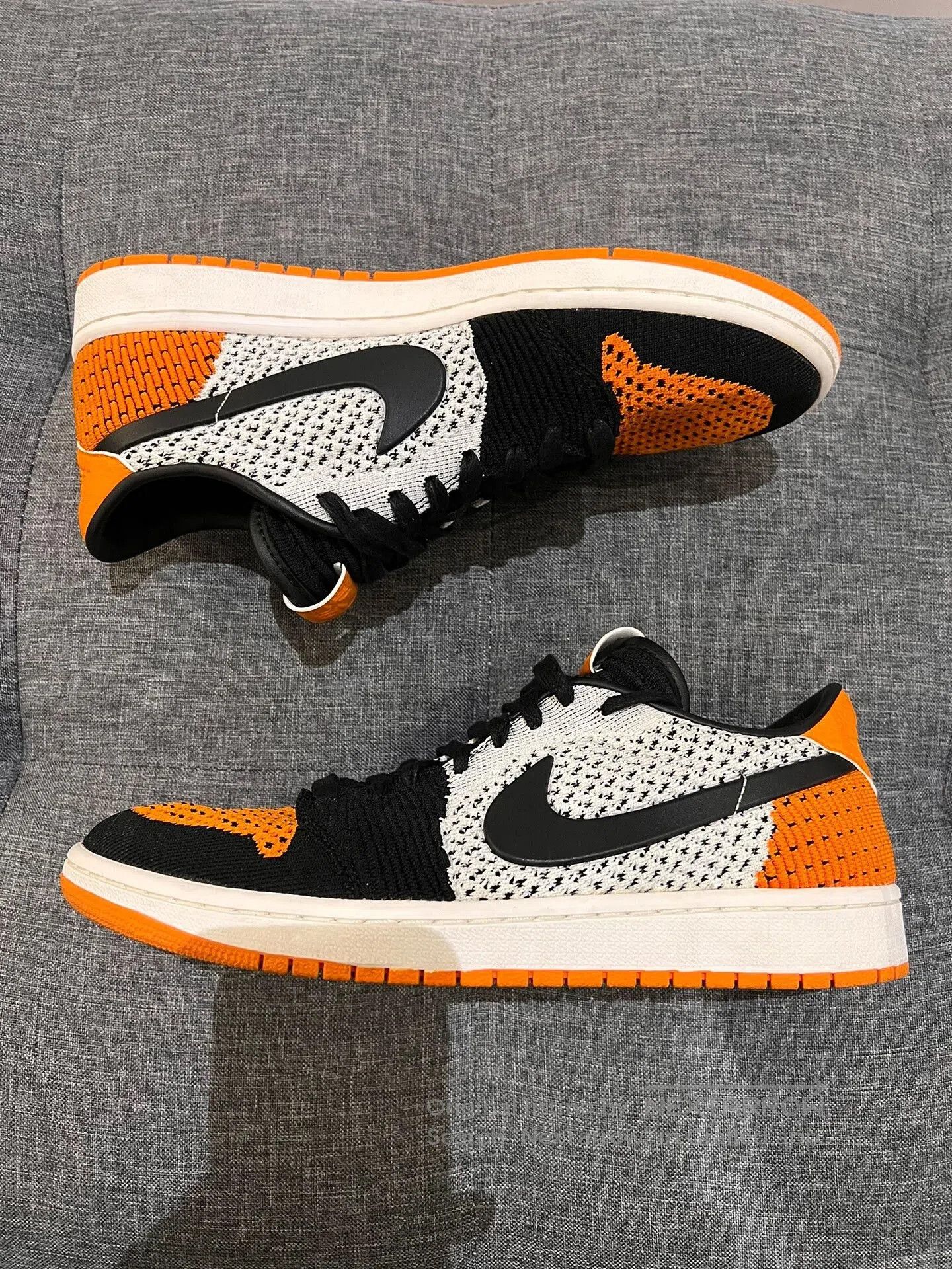 Jordan Brand aj1 low flyknit black orange sneakers. Size US 9.5 / EU 42-43 - 4 Thumbnail