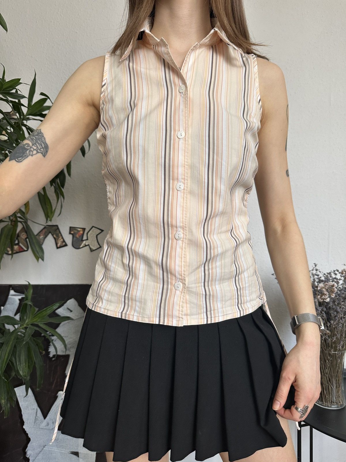 Seditionaries Betty Barclay Vintage Striped Scrunchy Ruched Blouse 00s Size XS / US 0-2 / IT 36-38 - 5 Thumbnail