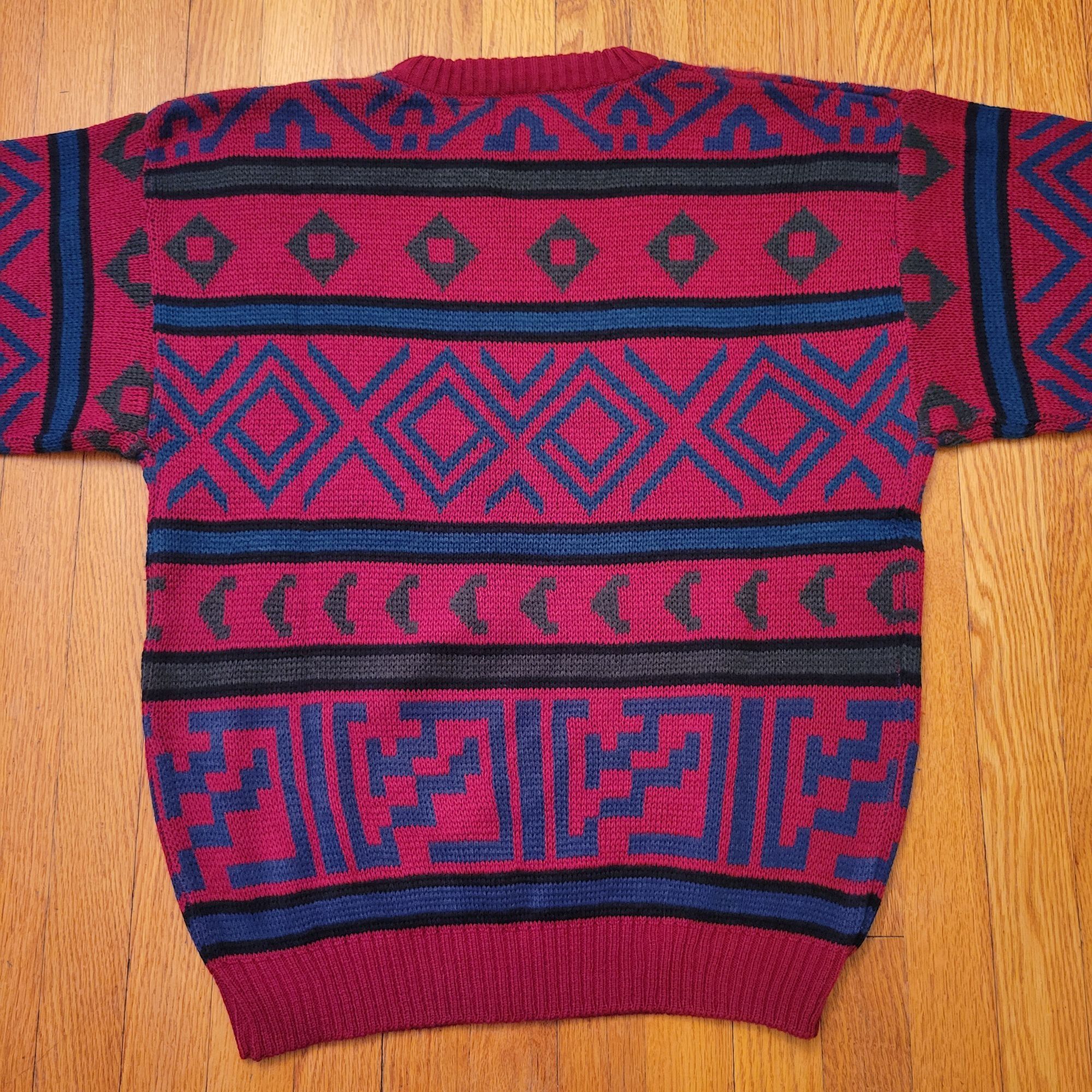 Vintage Vintage Aldo Renaldi Chunky Knit Oversized Sweater Red Blue Size US L / EU 52-54 / 3 - 2 Thumbnail