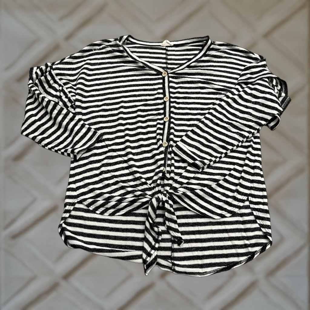 Vintage Line Up Blouse Womens S Black White Striped Button Down Tie Top 143 Story By Line Up Blouse Womens Small Black White Striped Button Down Tie Top Size S / US 4 / IT 40 - 1 Thumbnail