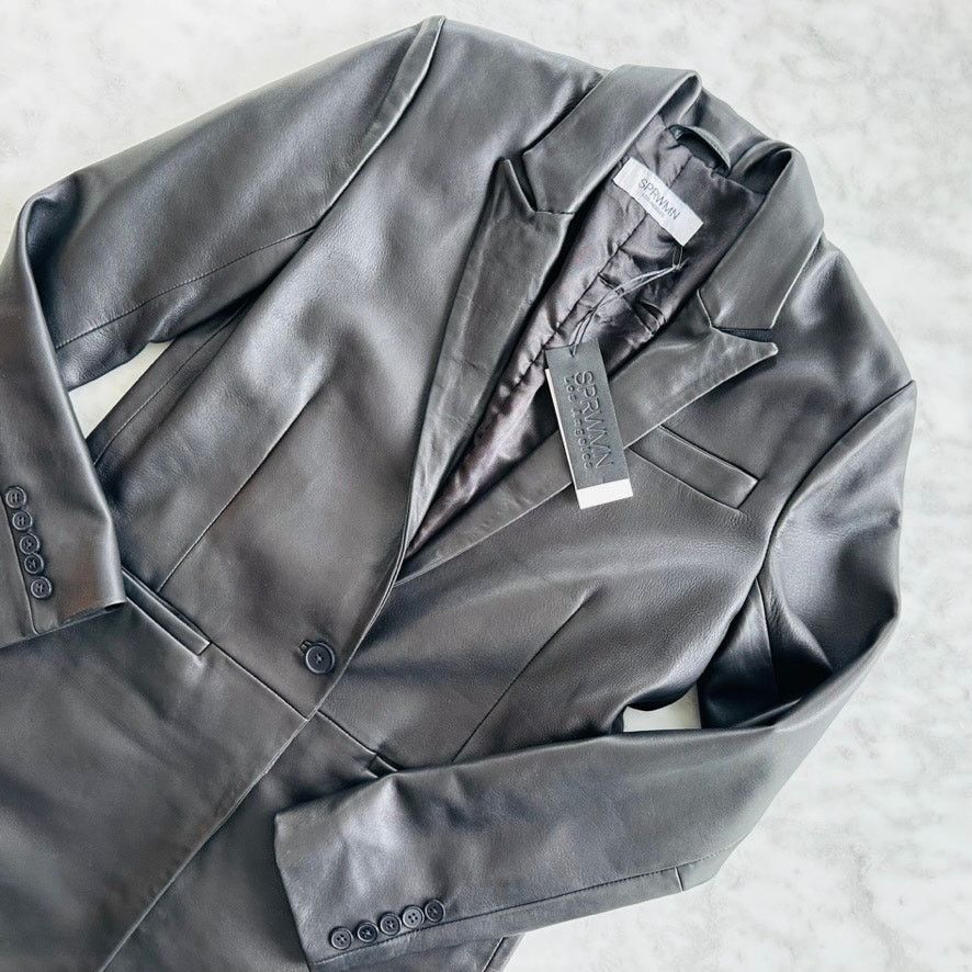 REVOLVE SPRWMN Leather Jacket Women's Black Small NEW Mid Moto Biker Size S / US 4 / IT 40 - 1 Thumbnail