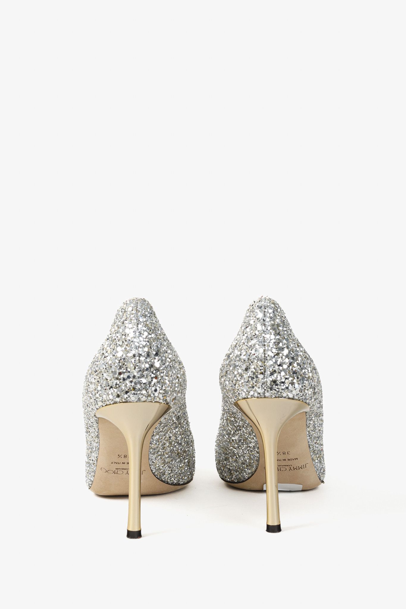 Jimmy Choo Jimmy Choo Romy 85 Silver Champagne Glitter Pumps Size US 7 / IT 37 - 3 Thumbnail