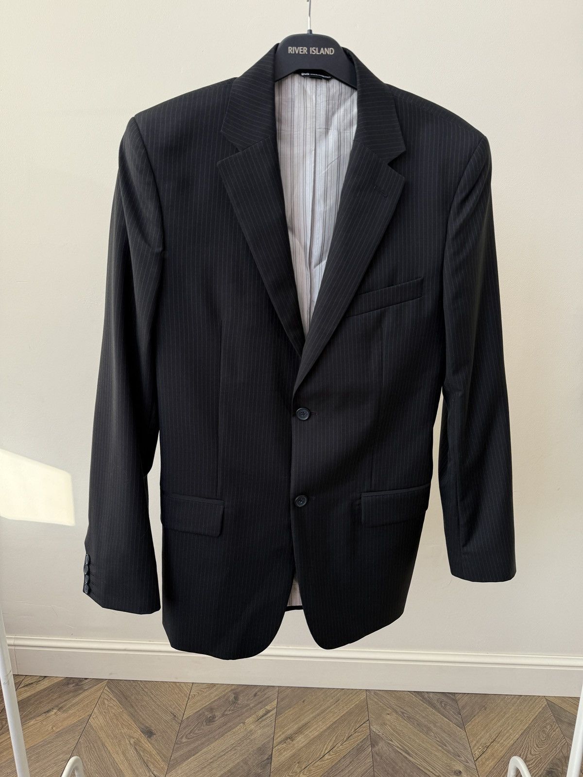 Dolce & Gabbana Vintage Dolce & Gabbana Black Pinstripe Suit Size 50R - 2 Thumbnail