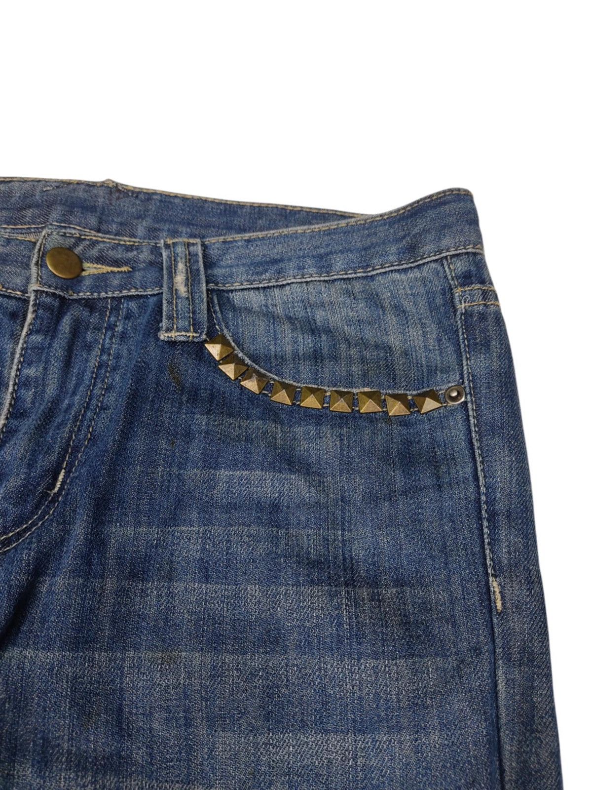 Designer × Japanese Brand Vintage 90s Stovepipe Studded Distressed Whiiskered Jeans Size 32" / US 10 / IT 46 - 6 Thumbnail