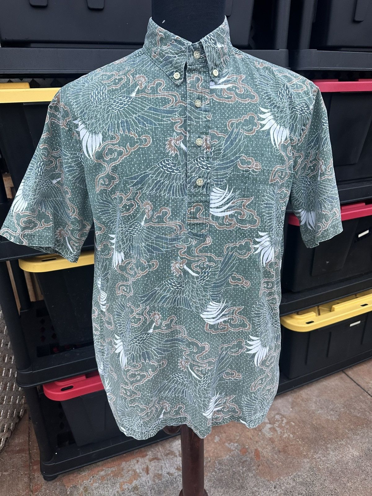 PreOwned Reyn Spooner Green Hawaiian Print Men's M