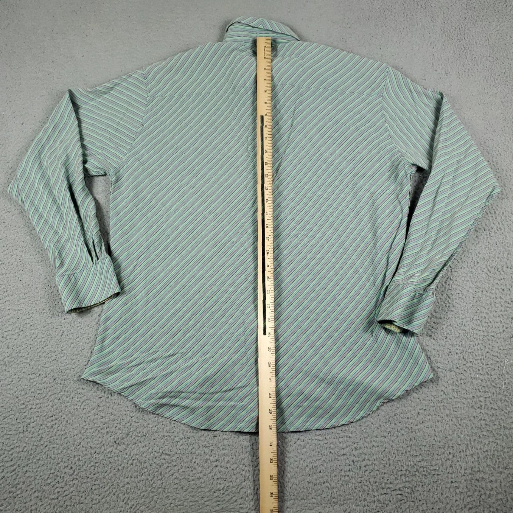 BUGATCHI Bugatchi Uomo Green Striped Button-Up Shirt Mens Large Long Sleeve Regular Fit Size US L / EU 52-54 / 3 - 4 Thumbnail