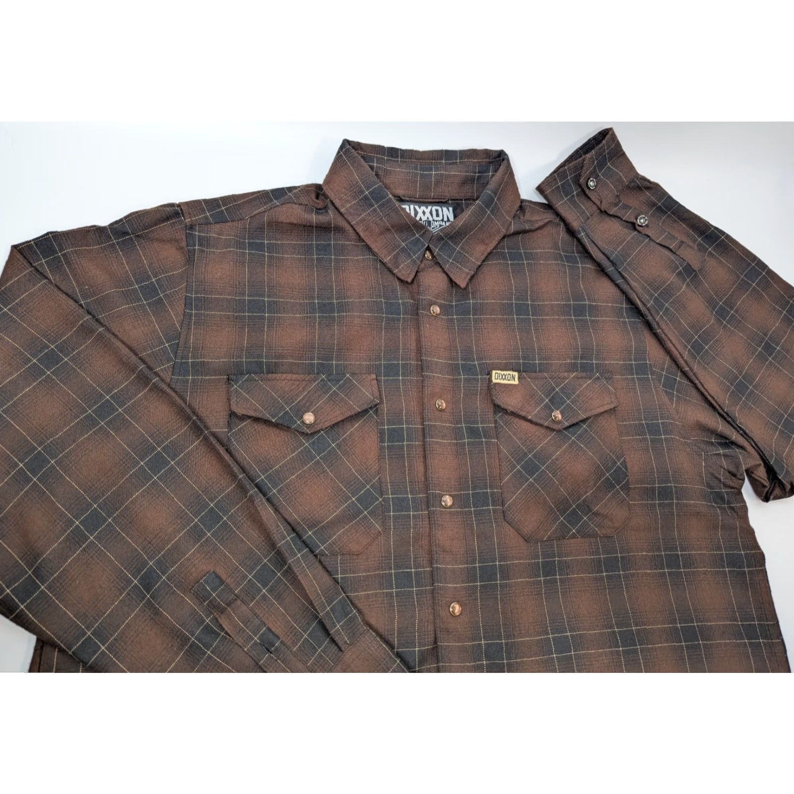 Vintage Dixxon Flannel Shirt Mens 2X Brown Plaid Long Sleeve Pearl Snap Button-Up Casual Vintage No? Size US XXL / EU 58 / 5 - 2 Thumbnail