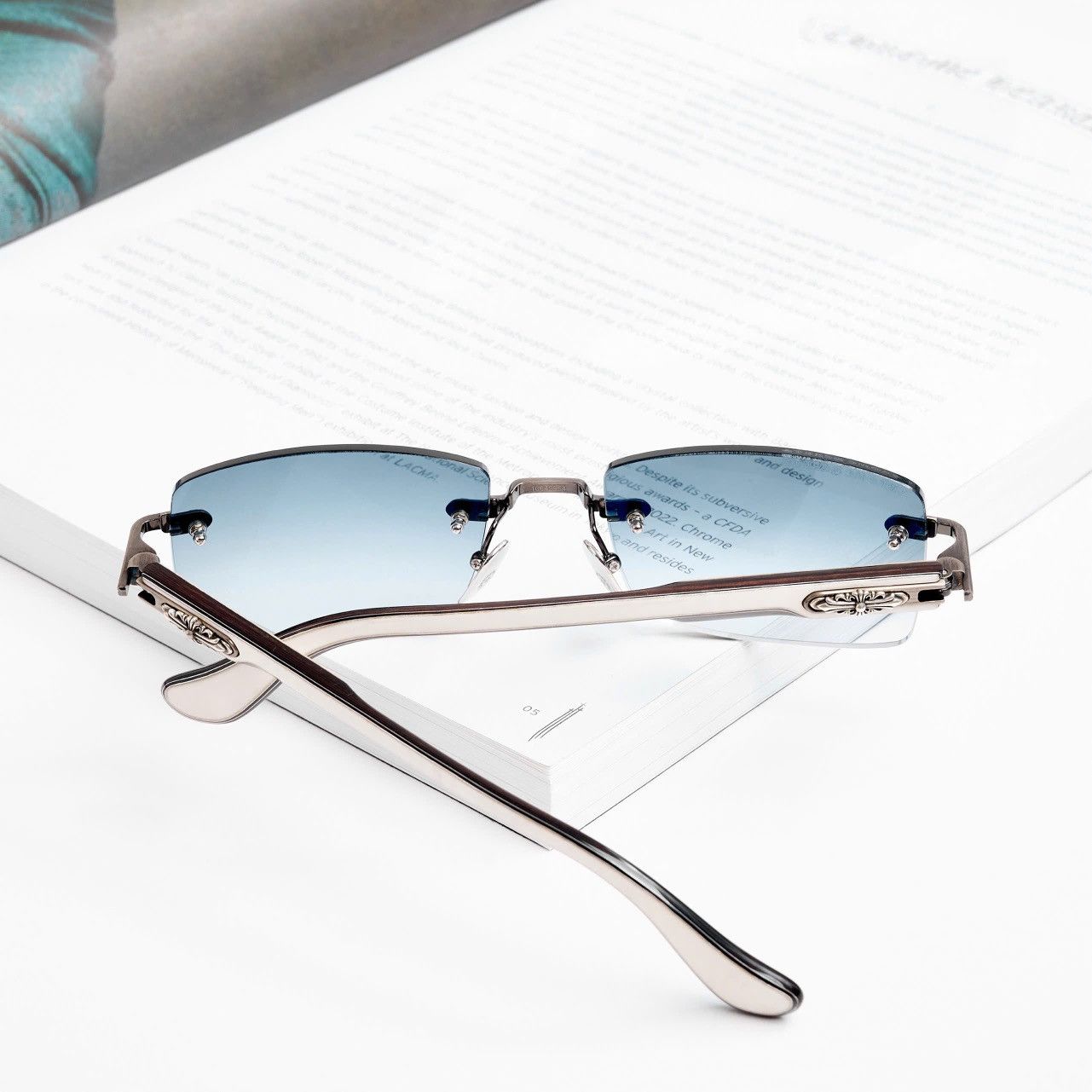Chrome Hearts CHROME HEARTS DEEP II ANTIQUE SILVER - WHITE EBONY WOOD PIANO VARNISH SUNGLASSES Size ONE SIZE - 7 Thumbnail
