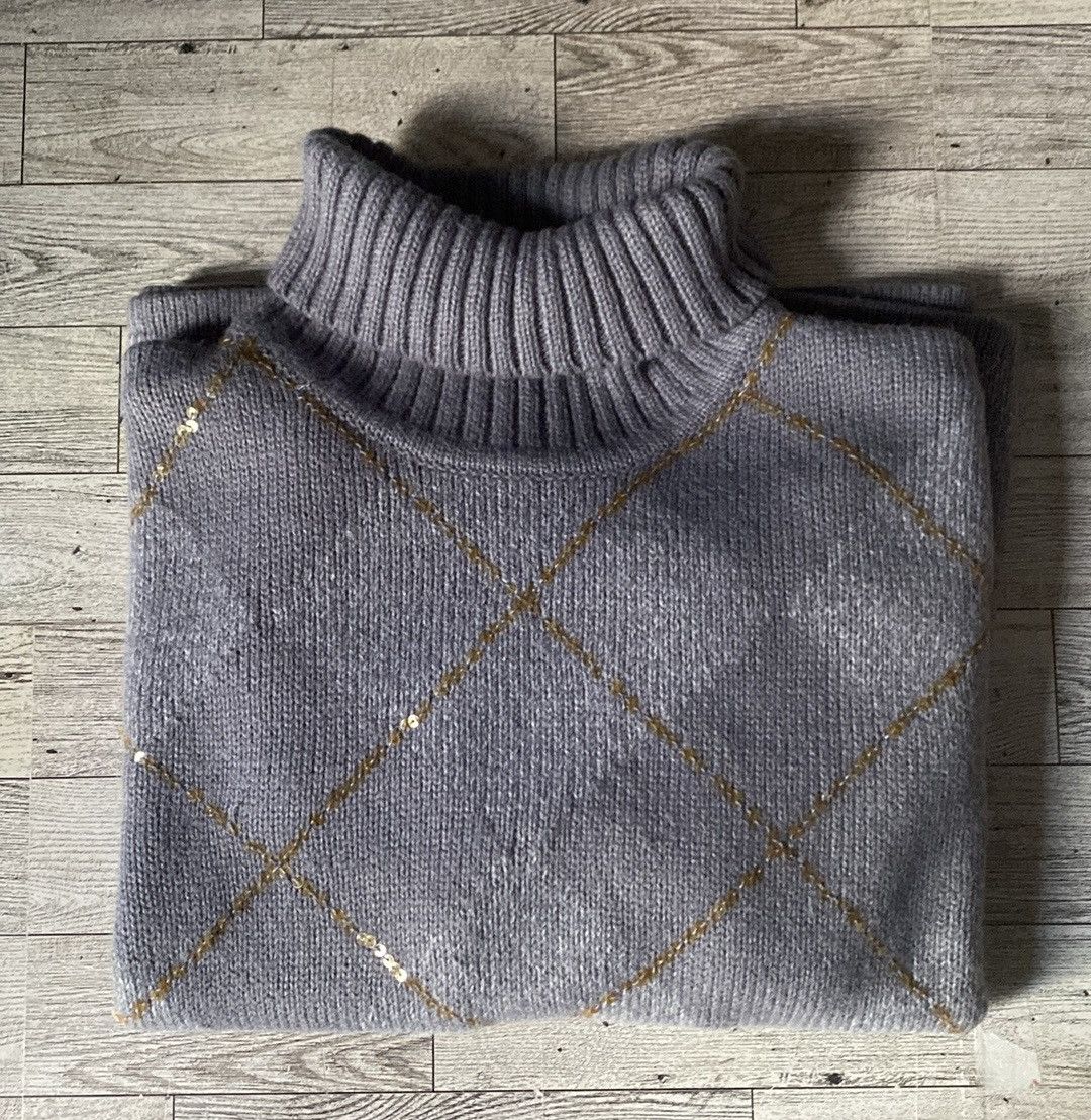 Vintage Vintage, Purple/Gray, Argyle Print, Turtleneck Knit Sweater Size S / US 4 / IT 40 - 11 Thumbnail