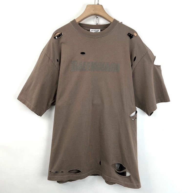 Balenciaga Balenciaga Brown large ripped crack logo short sleeve Size US XS / EU 42 / 0 - 1 Thumbnail