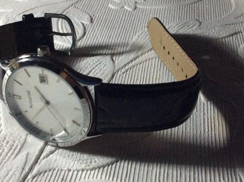 Designer Accurist men's silver dial black leather strap watch Size ONE SIZE - 3 Thumbnail
