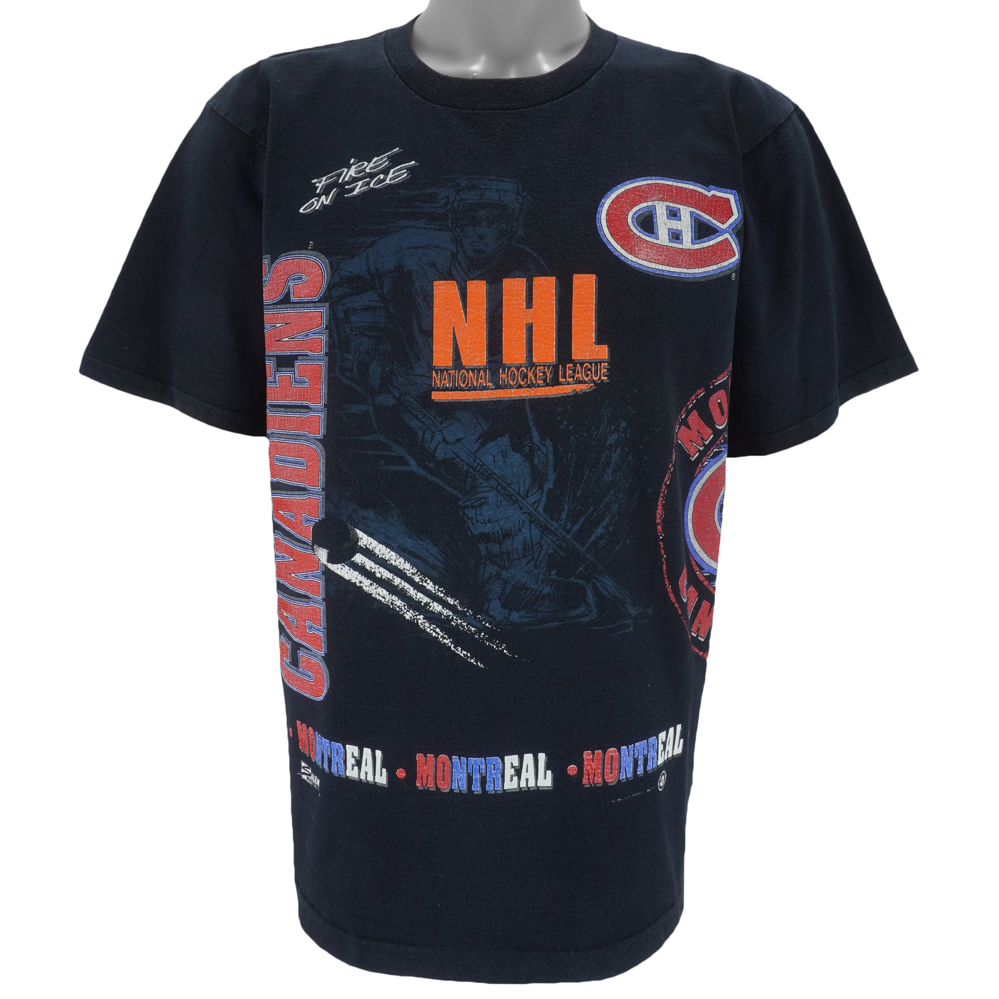 Salem Sportswear NHL - Montreal Canadiens Fire On Ice T-Shirt 1990s Size US L / EU 52-54 / 3 - 1 Thumbnail