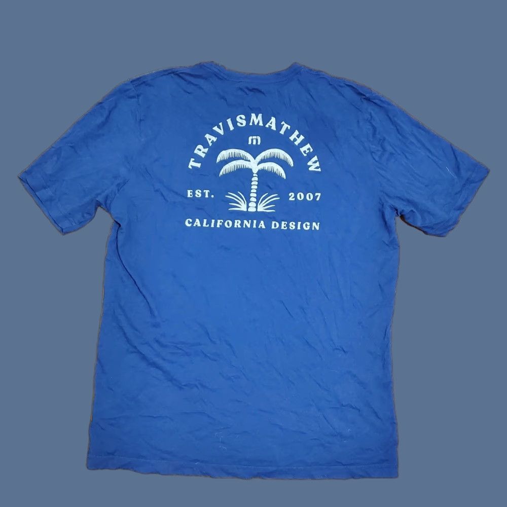 TravisMathew TravisMathew Shirt Mens XL Blue California Design Palm Tree Graphic Print Casual Tee Golf Crew Neck Short Sleeve Cotton Size US XL / EU 56 / 4 - 1 Thumbnail