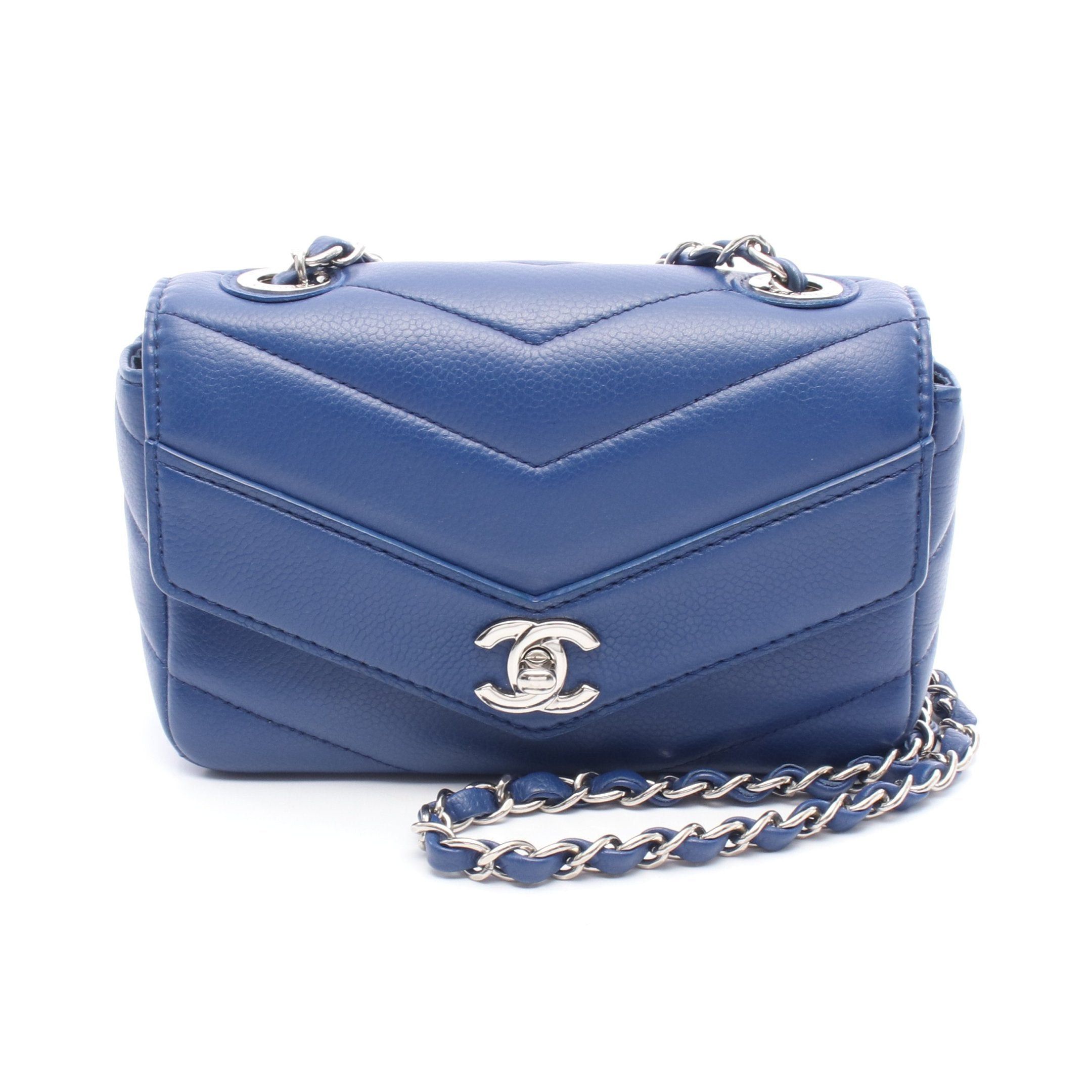 Chanel Chanel Chevron V-Stitch Chain Shoulder Bag Caviar Skin Blue Silver Hardware Size ONE SIZE - 1 Thumbnail