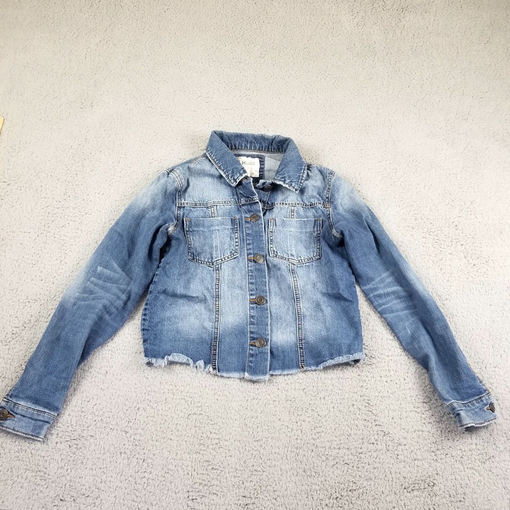 Denime VINTAGE Mudd Jacket Womens Small Blue Long Sleeve Denim Trucker Distressed Hem 90s Grunge Womens Small Blue Denim Jacket Size S / US 4 / IT 40 - 2 Thumbnail