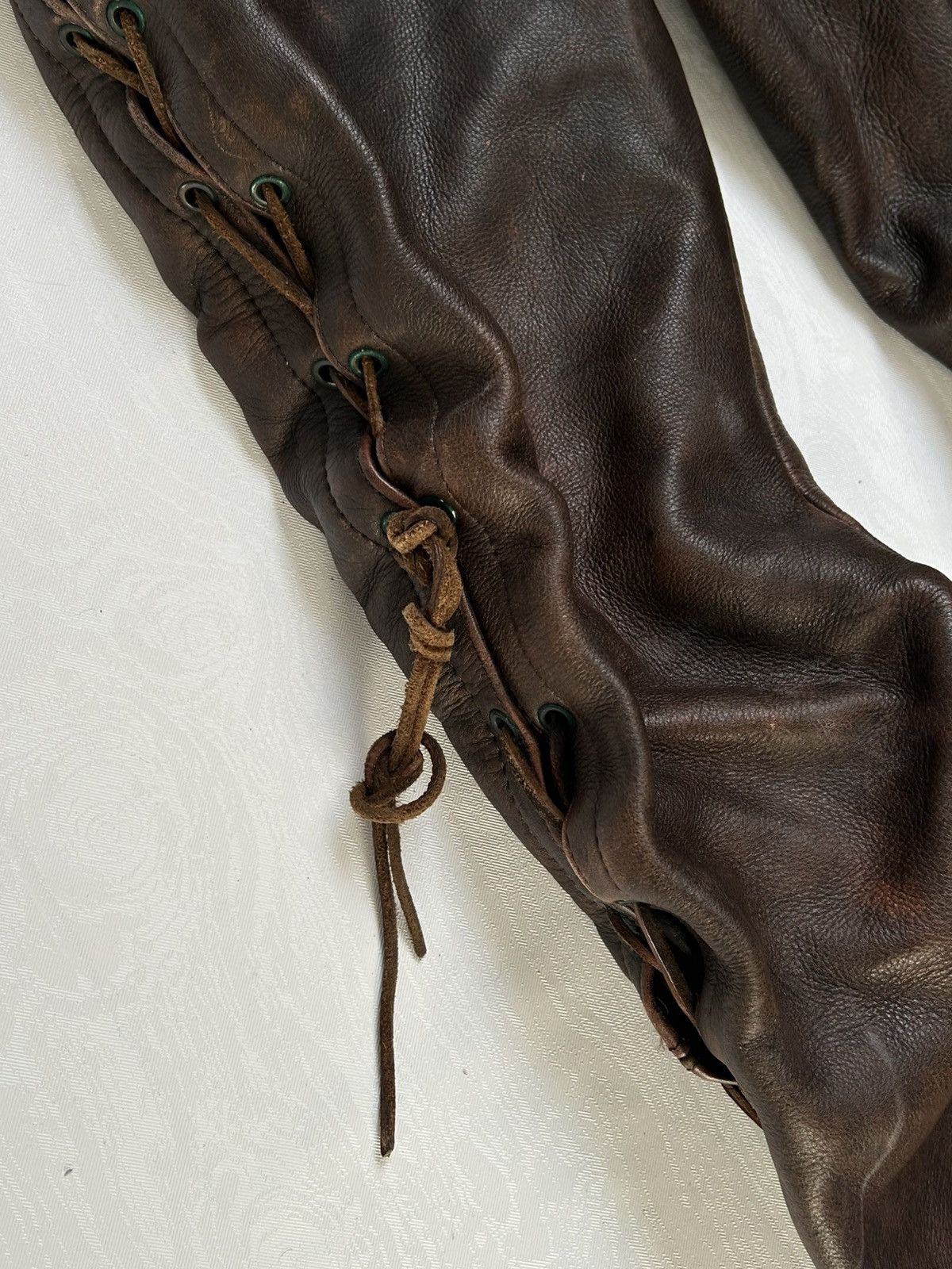 Vintage Heavy Vintage Leather Lace-Up Pants 90s Biker Archive Style Size 32" / US 10 / IT 46 - 9 Thumbnail