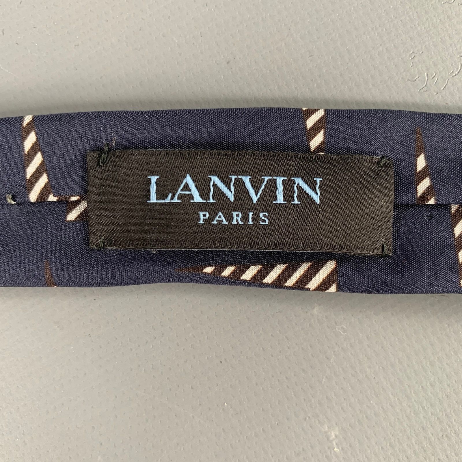 Lanvin LANVIN Navy White Abstract Stripe Silk Tie Size ONE SIZE - 3 Thumbnail