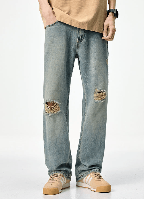 Japanese Brand × Jean Men's straight-leg trendy versatile ripped wide-leg jeans Size US 32 / EU 48 - 1 Thumbnail