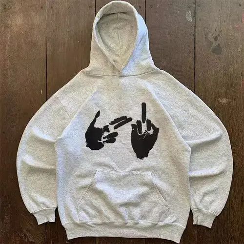 Anime × Japanese Brand Hoodie Gray street retro finger print loose hoodie Size US L / EU 52-54 / 3 - 1 Thumbnail