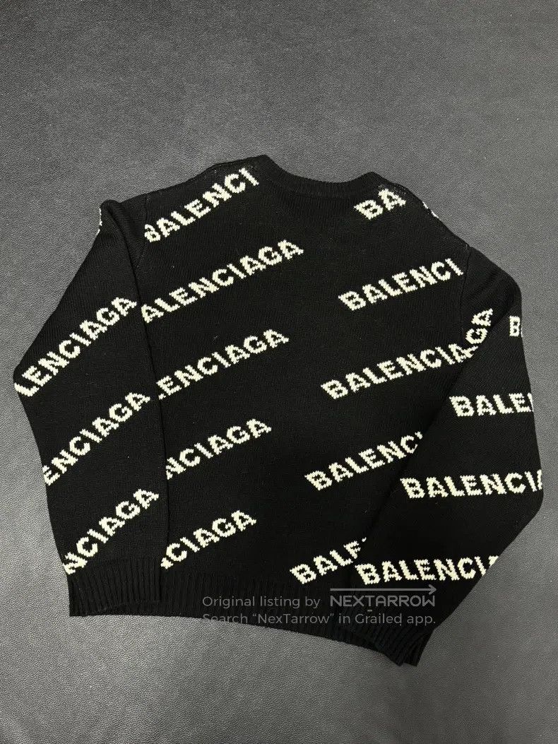 Balenciaga Balenciaga Letter Inlay Round Neck Long Sleeve Sweater Bla Size US XL / EU 56 / 4 - 2 Thumbnail