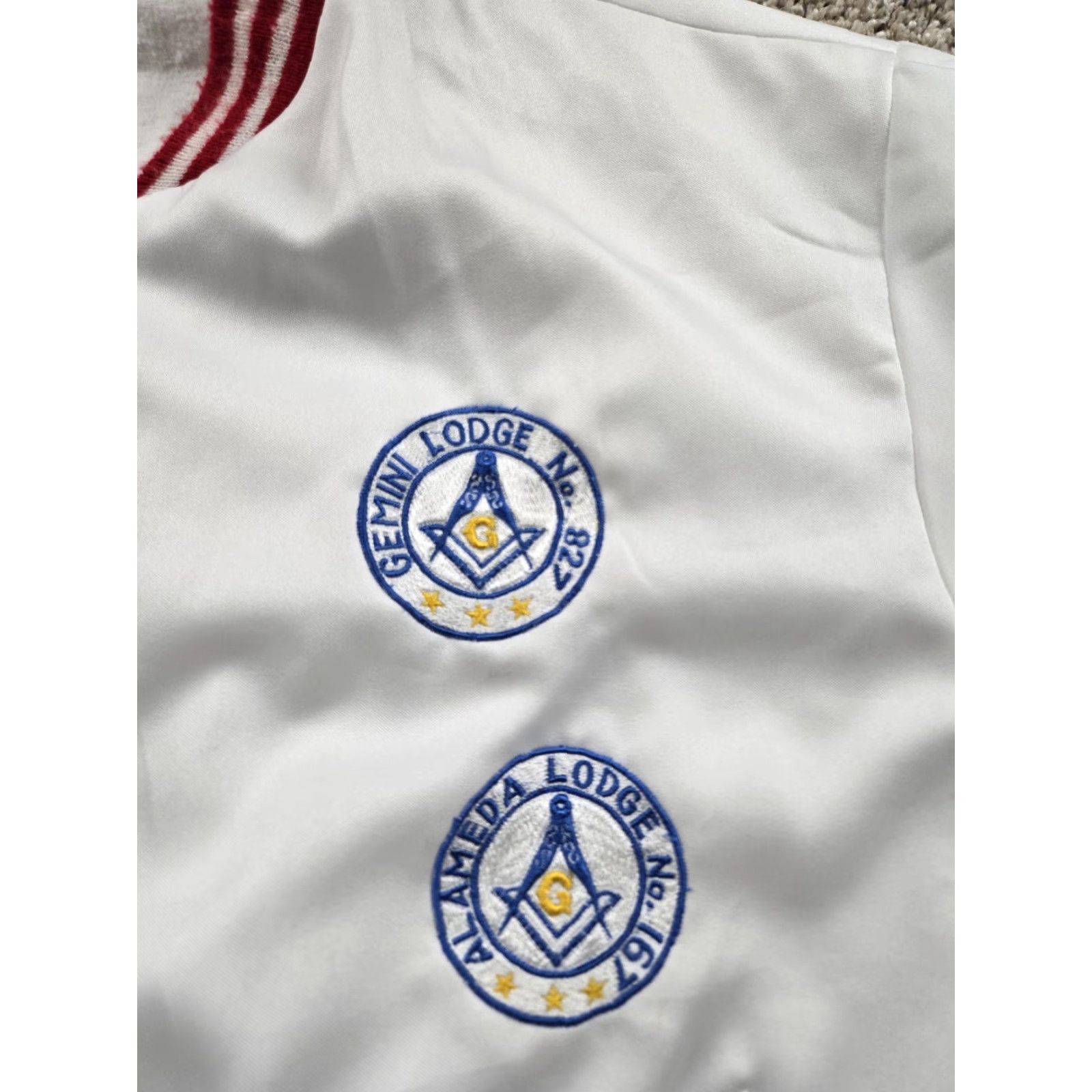 Vintage VINTAGE Freemason Bomber Jacket Mens White Full Zip 80s Shriners Aahmes L Large Size US L / EU 52-54 / 3 - 6 Thumbnail