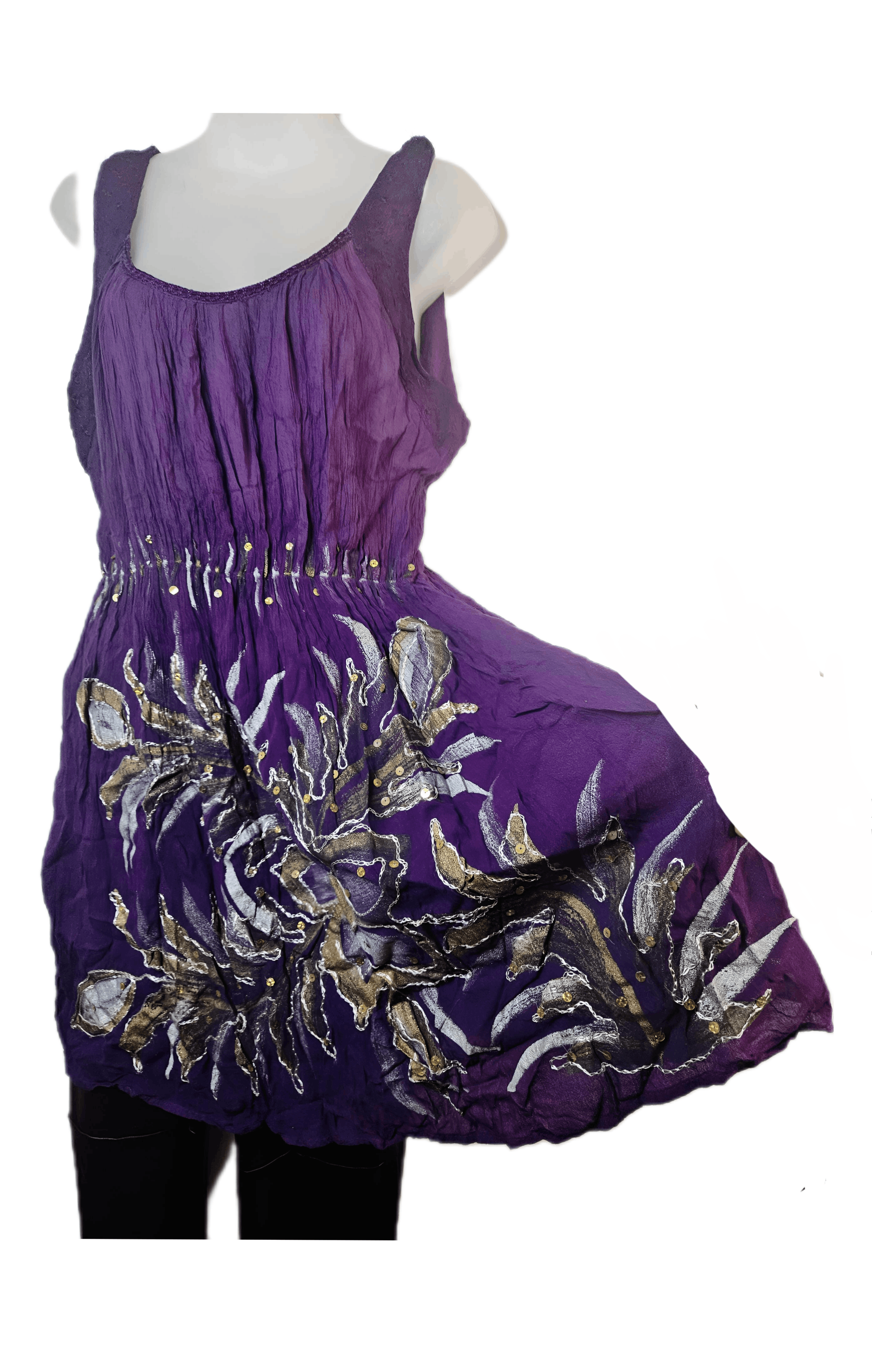 Other VINTAGE 1980S HAND-PAINTED PURPLE MINI BOHO DRESS Size M / US 6-8 / IT 42-44 - 2 Thumbnail