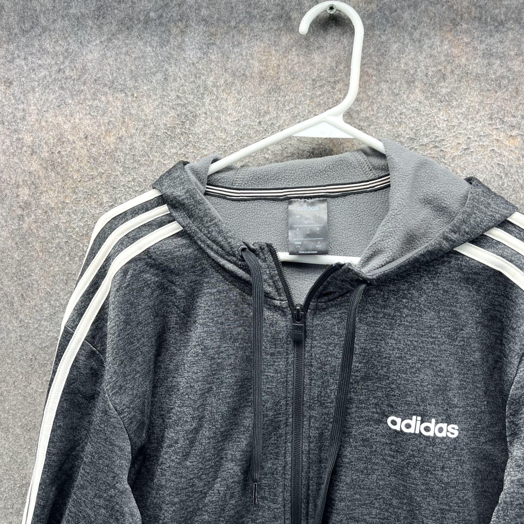 Adidas Adidas Hoodie Mens Large Gray Full Zip Fleece Lined Jacket Athletic Size US L / EU 52-54 / 3 - 6 Thumbnail
