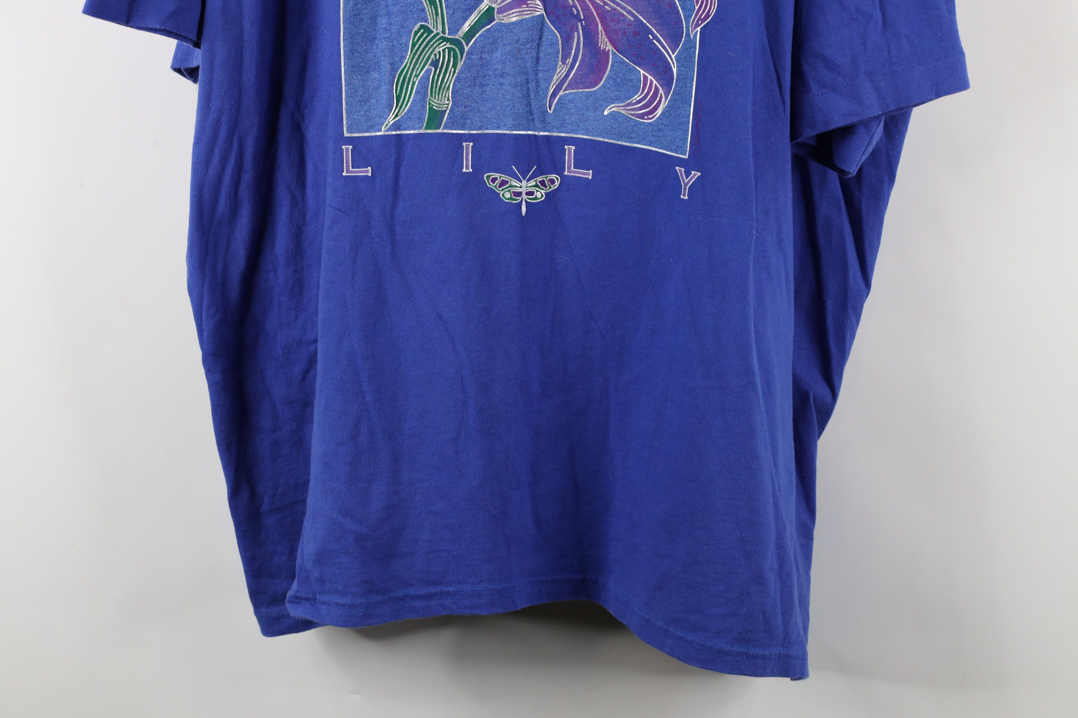 Vintage Vintage 90s Streetwear Flower Butterfly T-Shirt Blue USA Size 3XL / US 20-22 - 3 Thumbnail