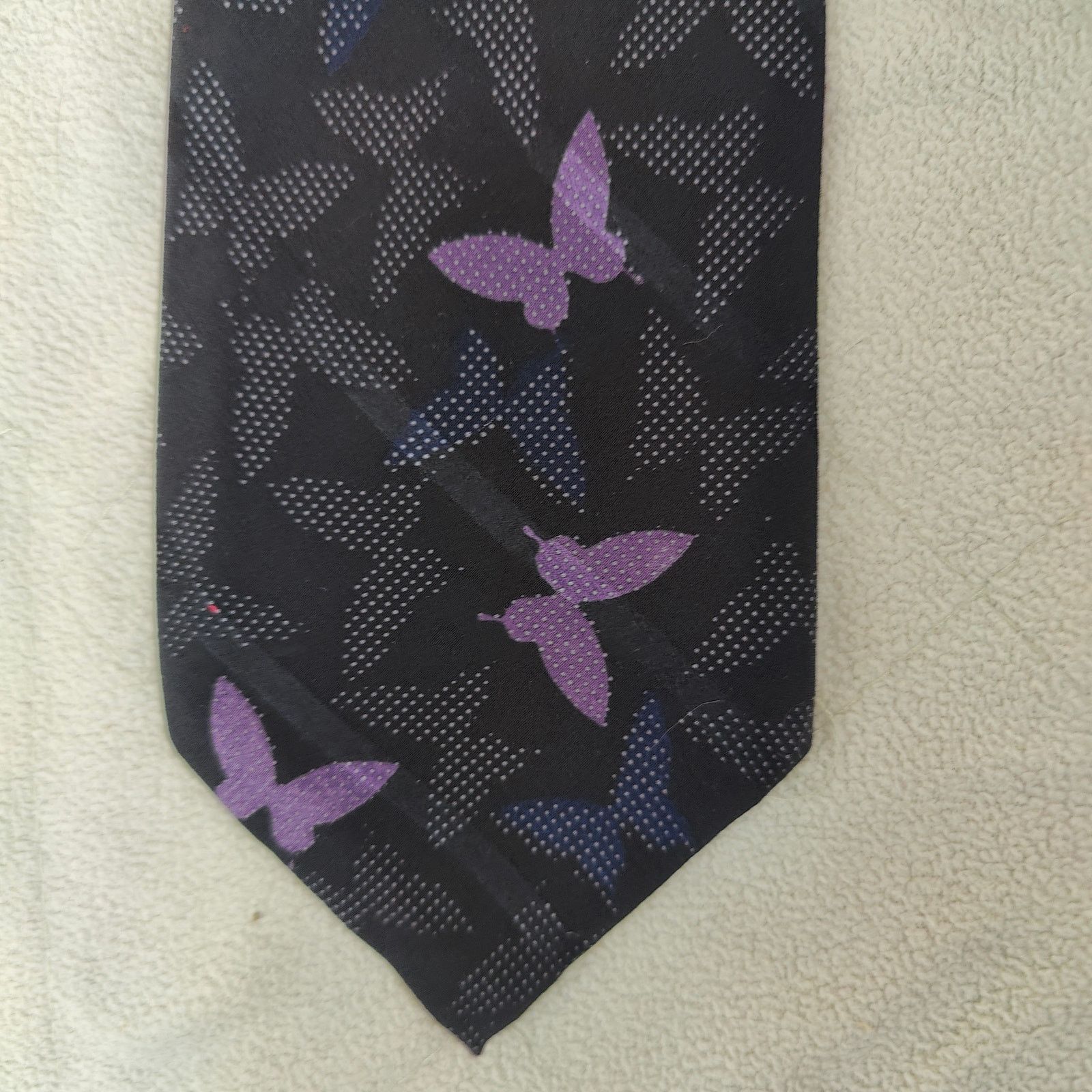 Hanae Mori Vintage Hanae Mori Neck Tie Black Purple Butterfly Print Size ONE SIZE - 2 Thumbnail